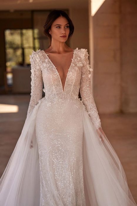 Rochie de mireasă „Eugenia” – Mireasa Modernă | 2 în 1 | M | voal 3 m  cadou