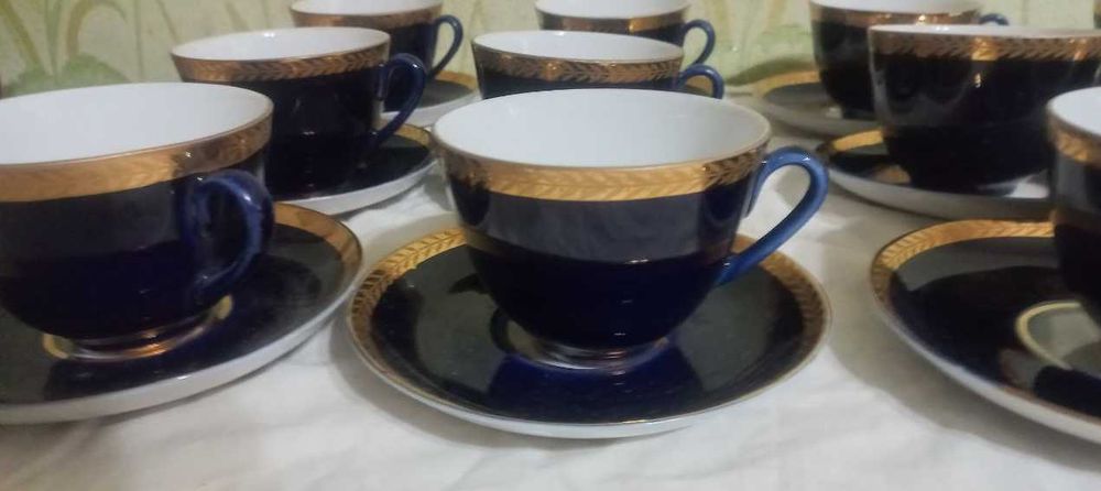 Чайные чашки с блюдцами "Колосок" ЛФЗ кобальт. Цена за 1
