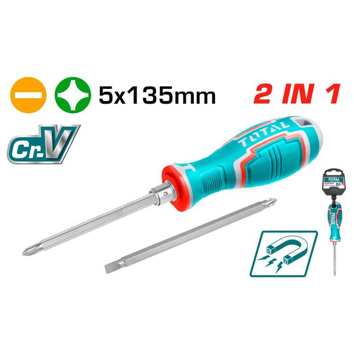 Отвертка 2в1 TOTAL, PH1 + SL5 x 135 мм - TL THT250226