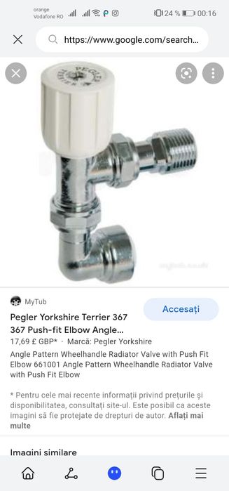 Pegler Terrier  Radiator Valvă Draincock BS 2767-10 15mm x 1/2 nichel