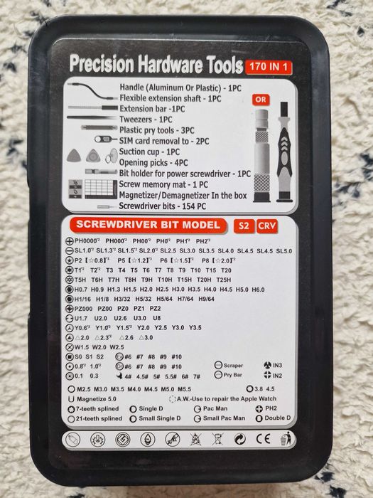 Set Șurubelnițe Precizie 170 în 1 – 154 Biți S2/CRV, Reparat Telefon, Laptop, PC