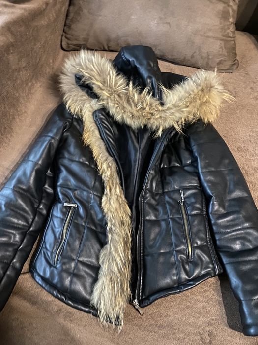 Зимно кожено яке с естествен пух