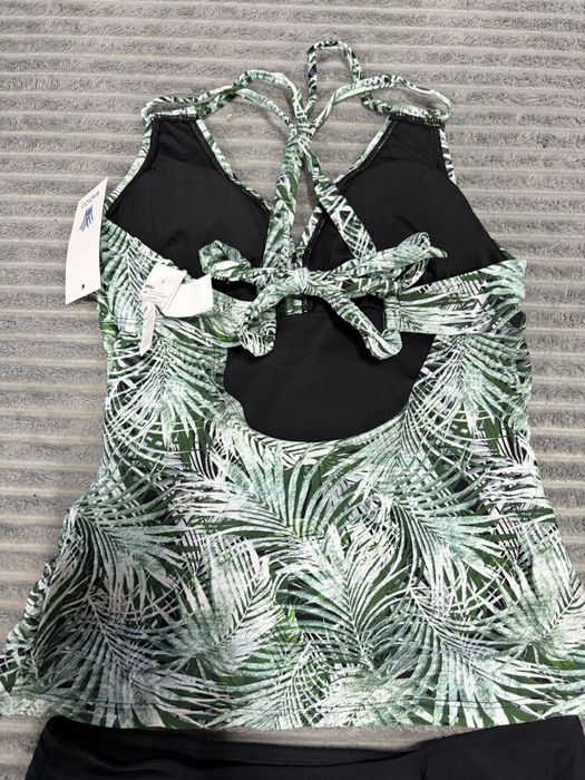 Set tankini damă modelare abdomen Push-Up cu volănașe talie înaltă două piese –