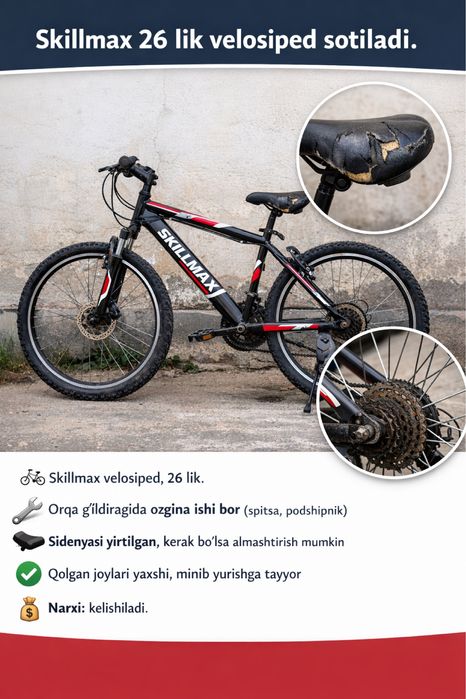 Skillmax 26 lik velosiped sotiladi
