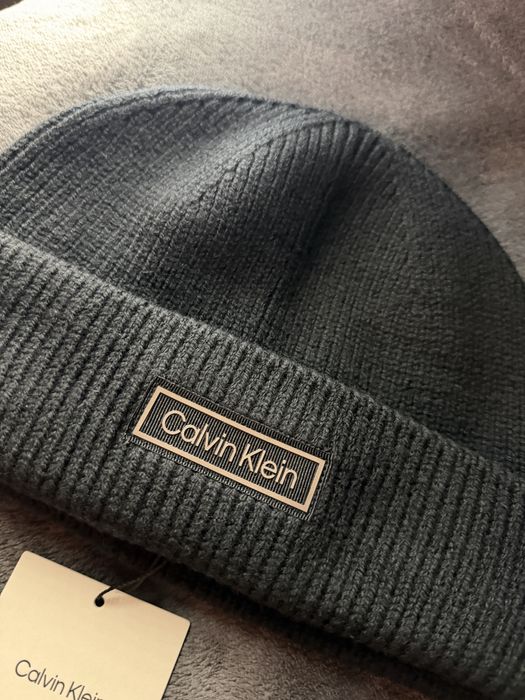 Calvin Klein patch chunky rib docker caciula unisex lana neagra noua