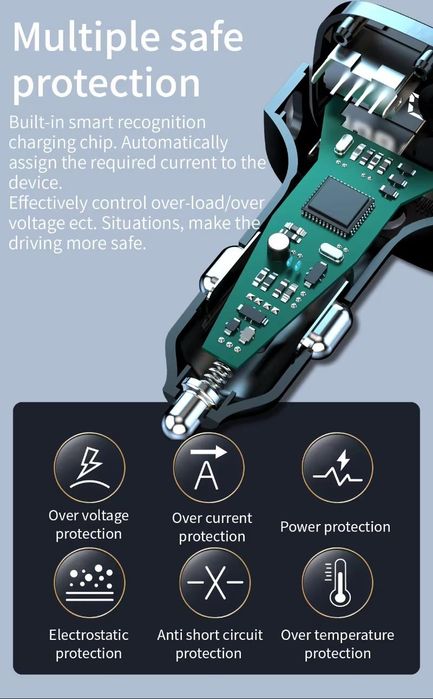 автомобилно зарядно за телефон rgb light pd30w usb c, волтметър ...