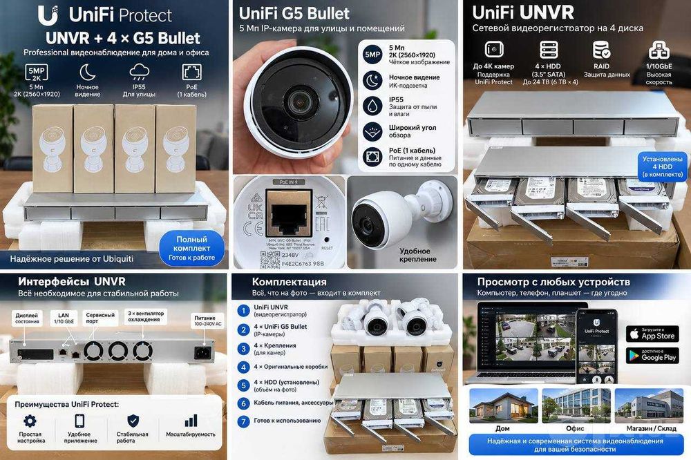 Ubiquiti UniFi UNVR + 4x G5 Bullet 2K kamera + 1TB HDD komplekt