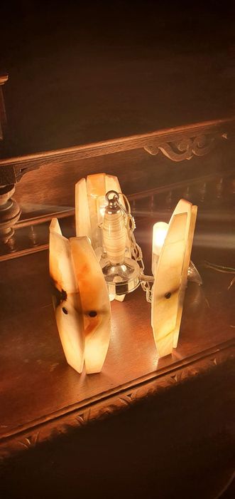 Lustra art deco reală din onix si crom