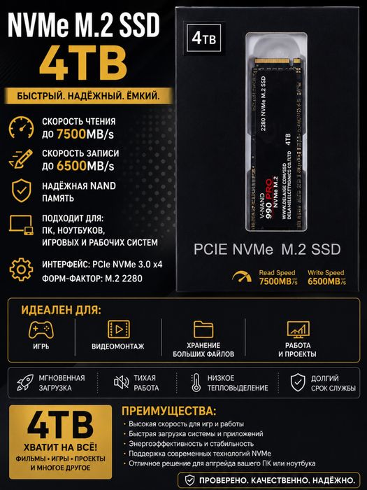 Продам M2 ssd  4 TB