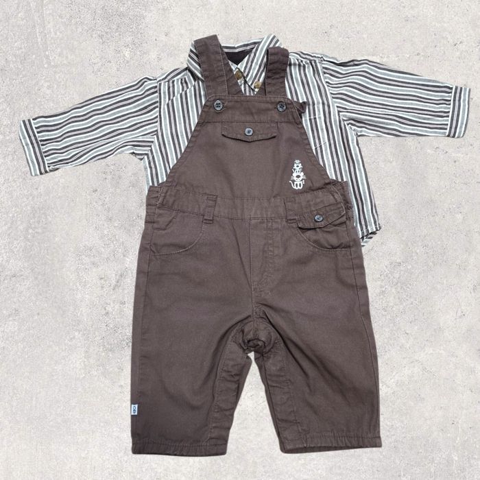 Set salopeta + cămașă bebe baiat +  bavetica 3 luni