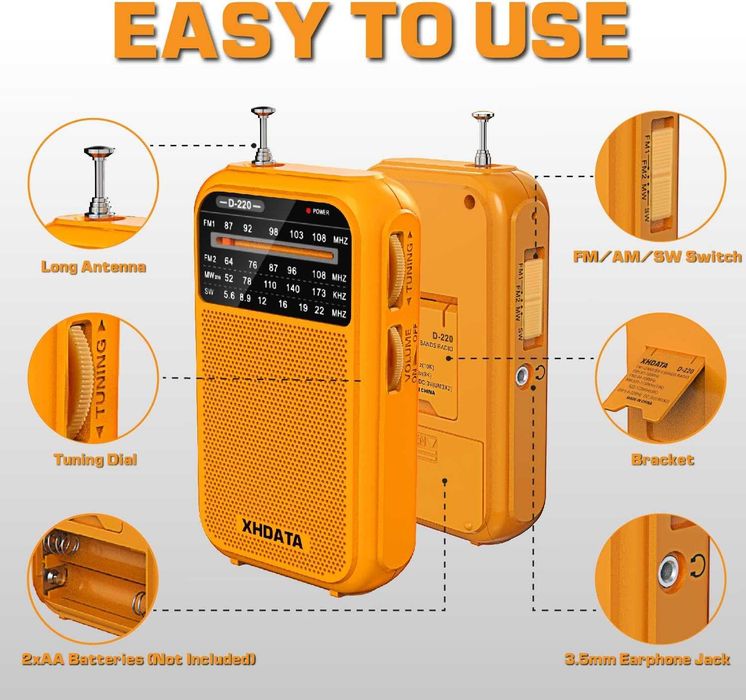 XHDATA D220 портативен FM 1-2, AM,SW радиоприемник-оранжев цвят