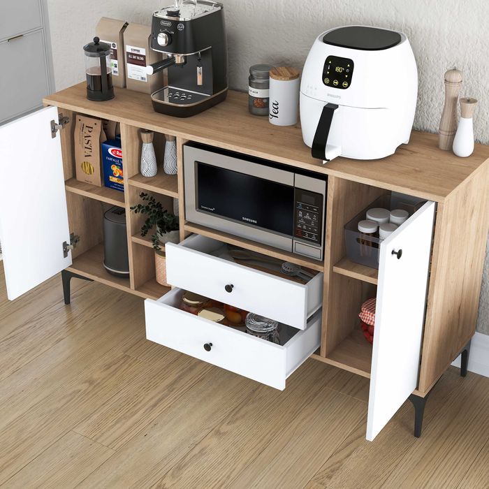 Кухненски шкаф Puzzle-home 3272, Цвят бял/орех, 140х40х78,6см.