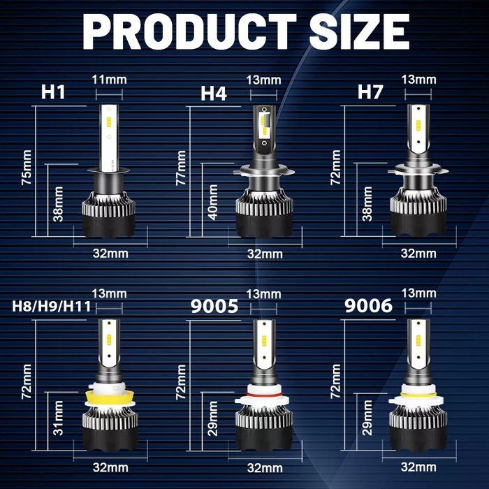 Bec led H1/H3/H4/H7/H8/H11/H16/HB3/HB4  fara eroare 20000 lumeni 6500k