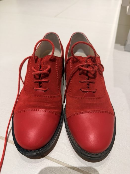 Червени обувки естествен велур и кожа