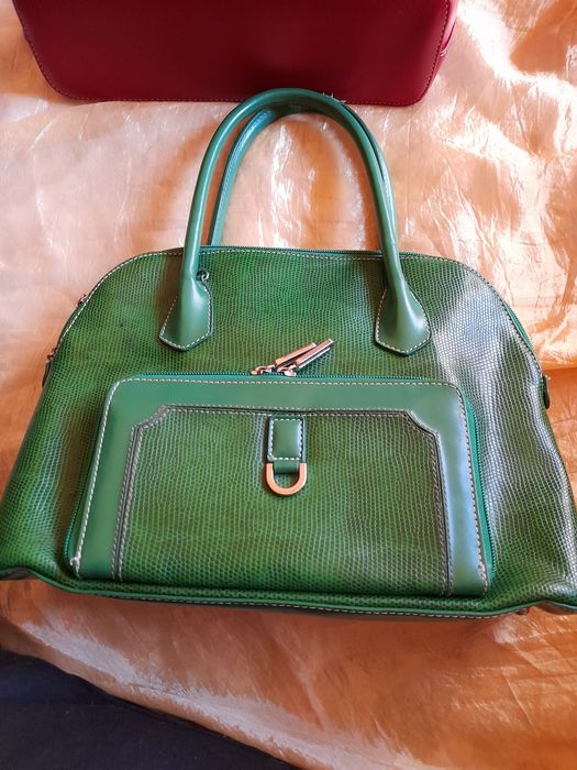 Poseta dama imitatie piele verde crocodil si poseta rosie