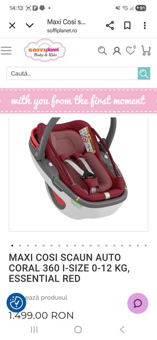 Scoică auto Maxi Cosi scaun auto Coral 360 i-Size 0, Essential Red