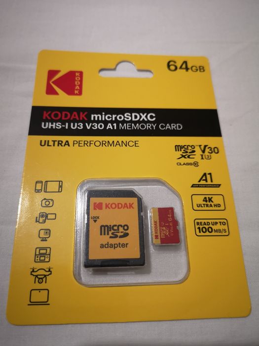 Kodak Micro SDXC UHS-I U3 A1 V30 Card 64 Class 10 (+ адаптер)
