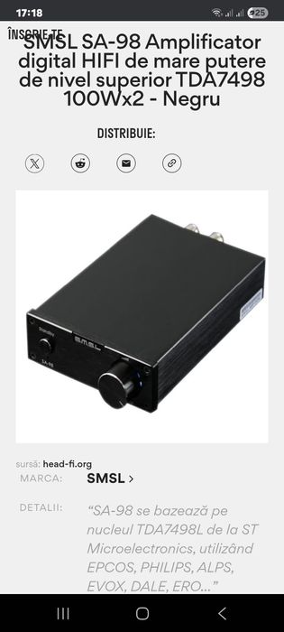 Amplificator SMSL SA 98, foarte mic, compact