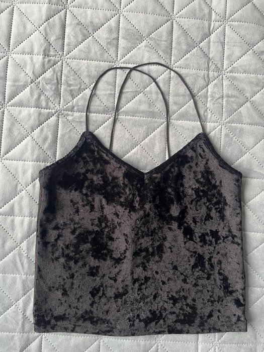 Черен кадифен топ - XS, тънки презрамки