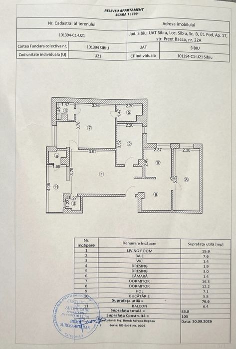 Particular - Apartament 3 camere, 84 mp utili, Mobilat/Utilat + Parcare/Pod in Sibiu, langa Parcul Belvedere