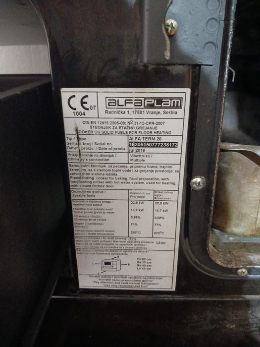 Centrală pe lemne ALFA PLAM 20 – termo-sobă cu plită și cuptor
