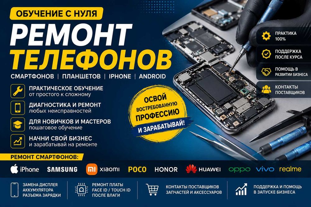 Обучение ремонту телефонов iPhone, Samsung. 100 тысячи
