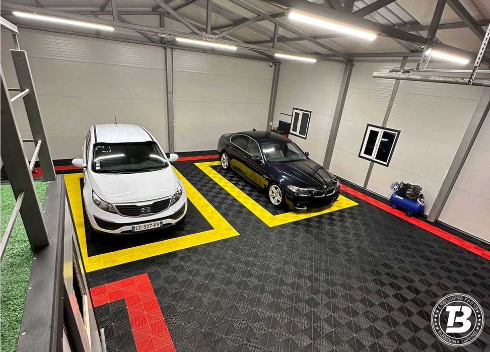 Pardoseala Modulara Garaj Service negru albastru rosu Made in Romania