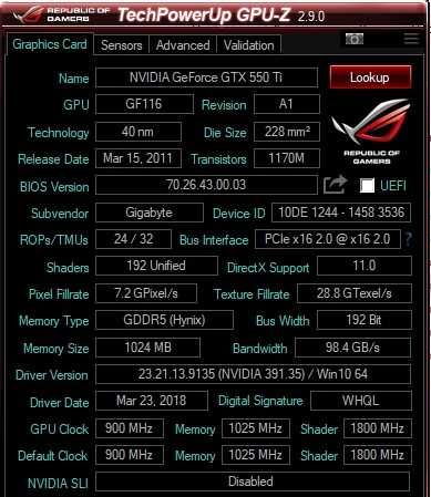 GeForce GTX 550ti/ 1GB 192bit DDR5 DirectX 11