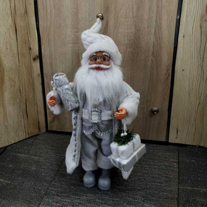 Коледна декоративна фигура Дядо Коледа в сребристи орнаменти
