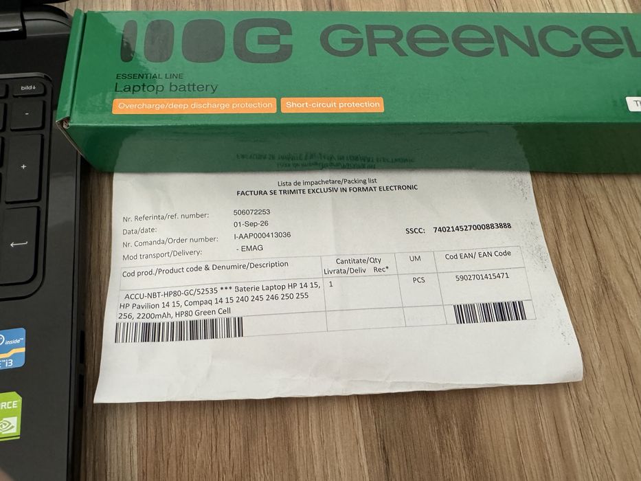 Laptop HP 15 Notebook PC - Intel i3 / 8GB RAM / NVIDIA GeForce 820M / Baterie Nouă Green Cell