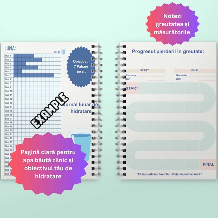 Jurnal Bariatric Complet 220 pagini A4 printat (pre-op + post-op)