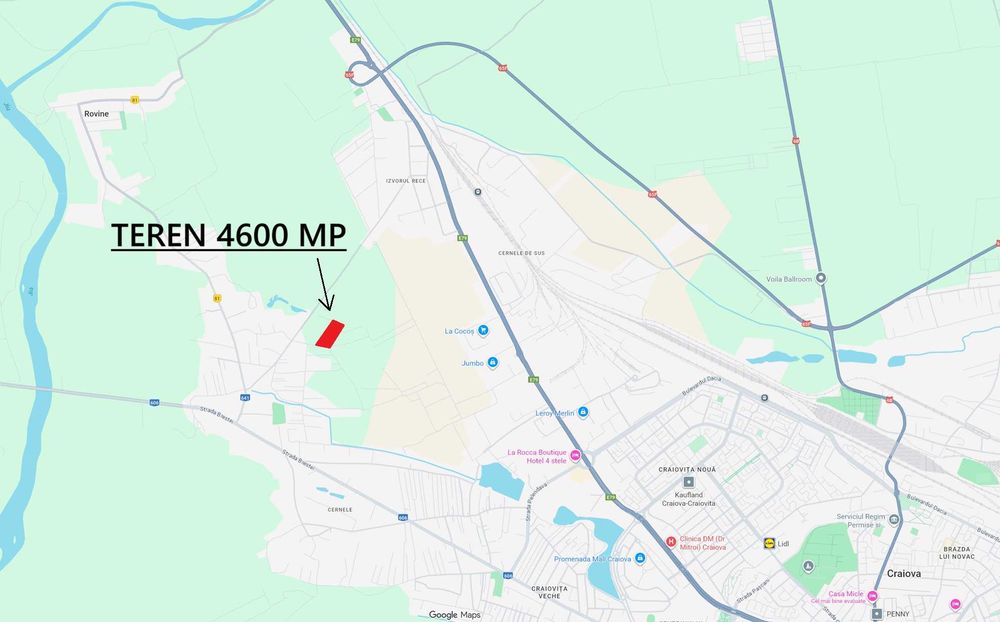Inchiriez sau vand Teren Intravilan 4600mp in spate la Jumbo - La Cocos - Cernele - Craiova
