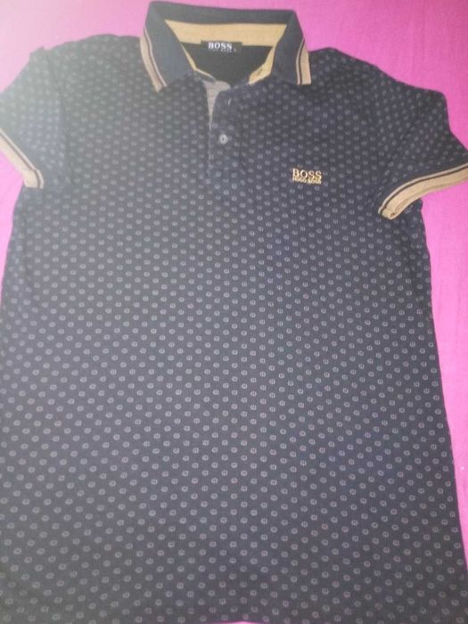 Блуза BOSS L,черна с бежови надписи