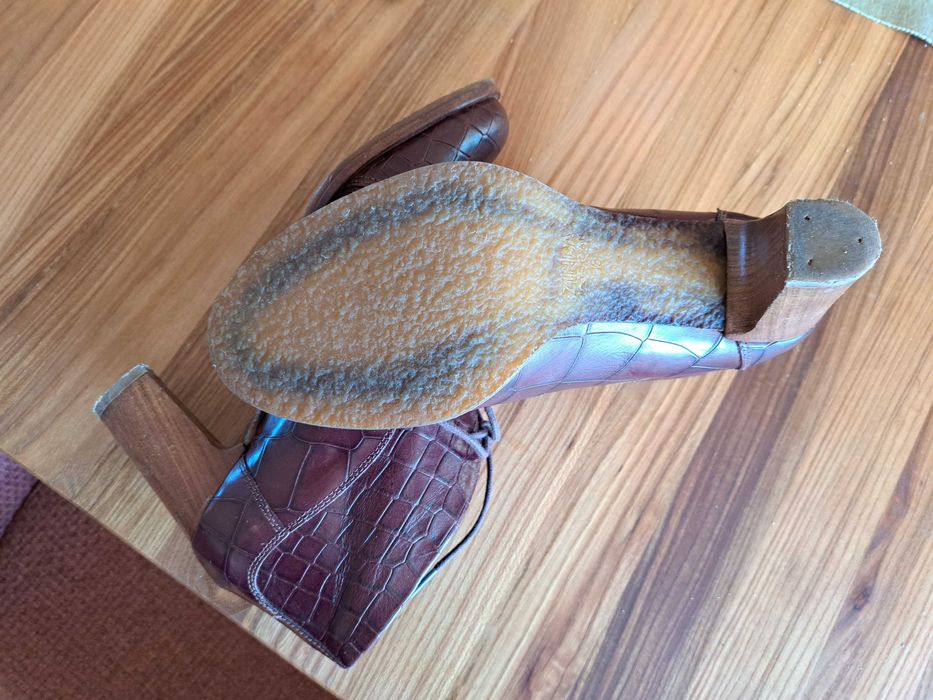 Кожени обувки Zinda, елегантни полуботи с ток, кафяви, естествена кожа