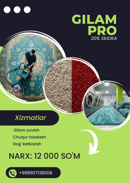 Gilam yuvish tez va toza