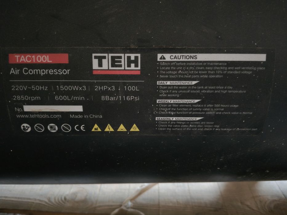 Компрессор безмасляный Тен TAC 100, 10 бар