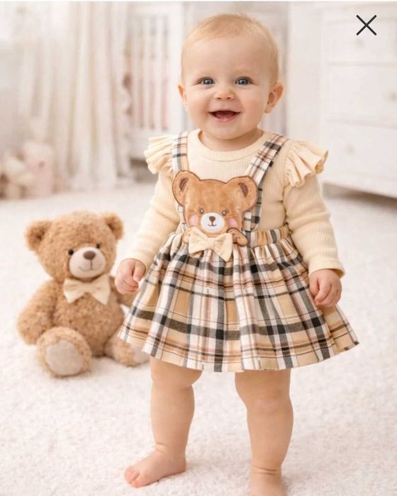 Бебешки комплект рокля с мече и рипсено боди – 2 части