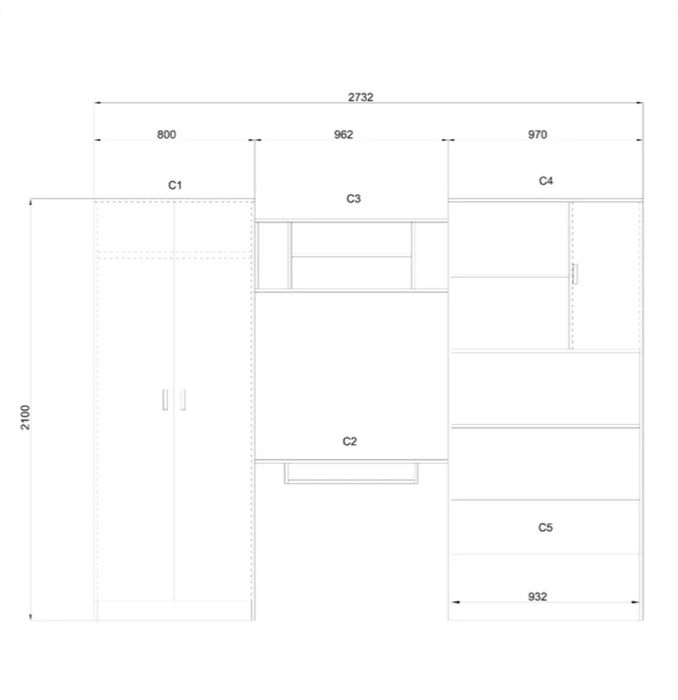 Camera tineret Alessia, gri beton + verde, 273 cm