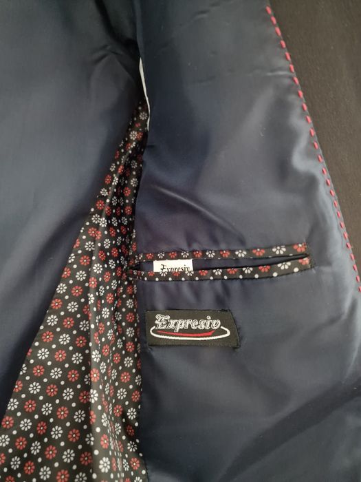 Sacou evenimente albastru închis cu  rever negru