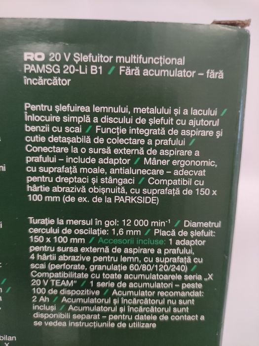 Slefuitor 20 V Parkside pe acumulator cu talpa triunghiulara