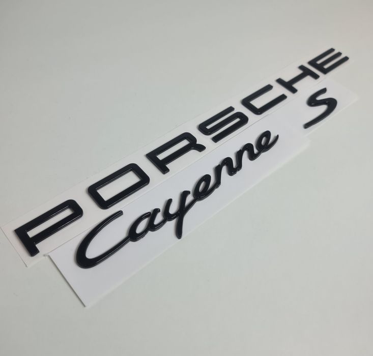 Pachet-Set-Emblema-Sigla-Logo-Stema-Spate-Haion-Porsche-Cayenne-Panamera-Macan-Negru-Lucios-Full-Black-Turbo-4-S-GTS