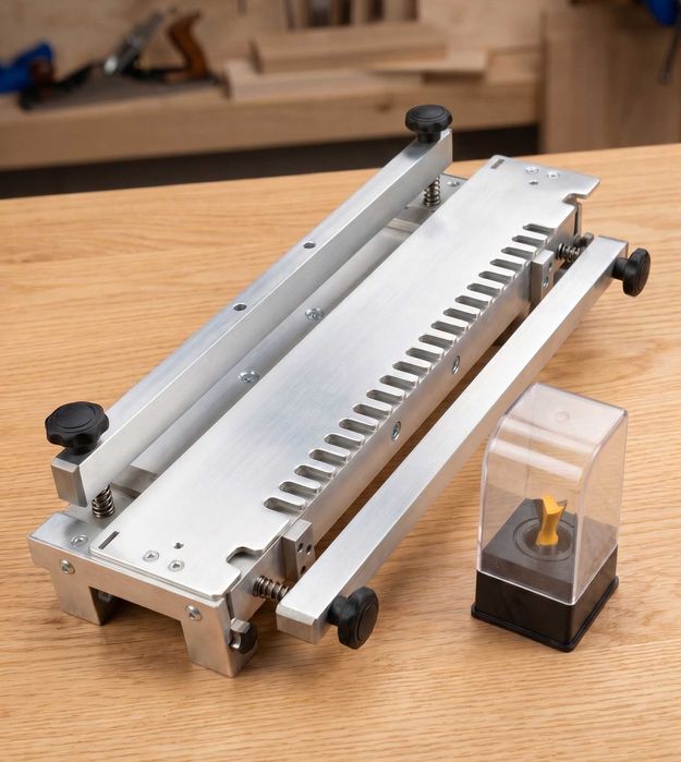 Set complet îmbinări coadă rândunică: Șablon Frezare 300mm + Freză – NOI