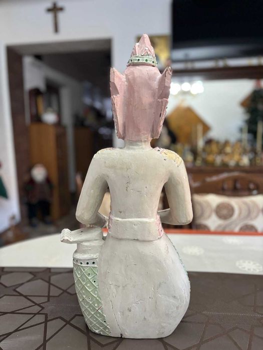 Sculptură în lemn exotic masiv/Buddha Thai/lucrat+pictat manual/52cm.