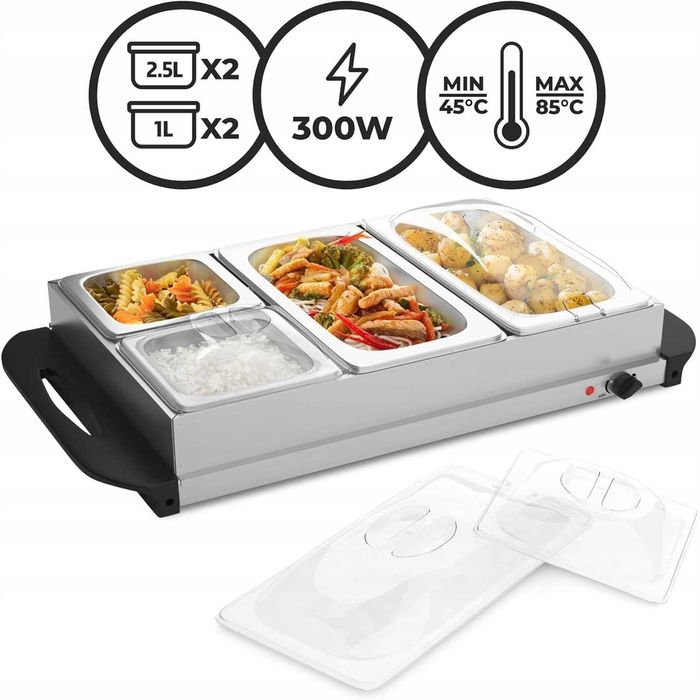 Подгревател с контейнери за храна / БЕН-МАРИ / 2х2.5 л/2х1л