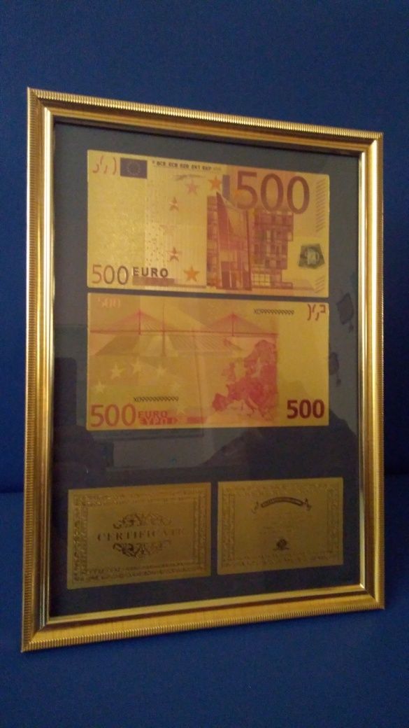 500 Евро Златни банкноти в рамка + 2 сертификата гр. Пловдив Каменица 2 ...