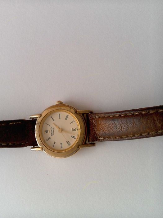 Ceas Seiko, placat aur, damă, quartz, curea piele calitate deosebită
