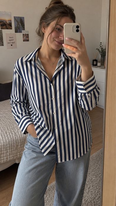 Рубашка в полоску Zara, сине белая