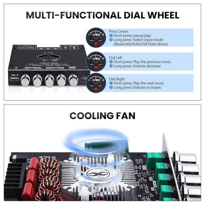 аудио Усилвател 2+1  2x160 W + 220 W  субуфер Bluetooth TDA7498E Chip
