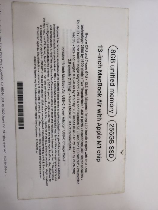 Apple Macbook Air M1 chip 8/256Gb “Silver” A2337