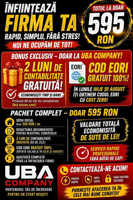 Doar la UBA company. gazduire sediu social + 2 lunii contabilitate gratuit+ Cod EORI